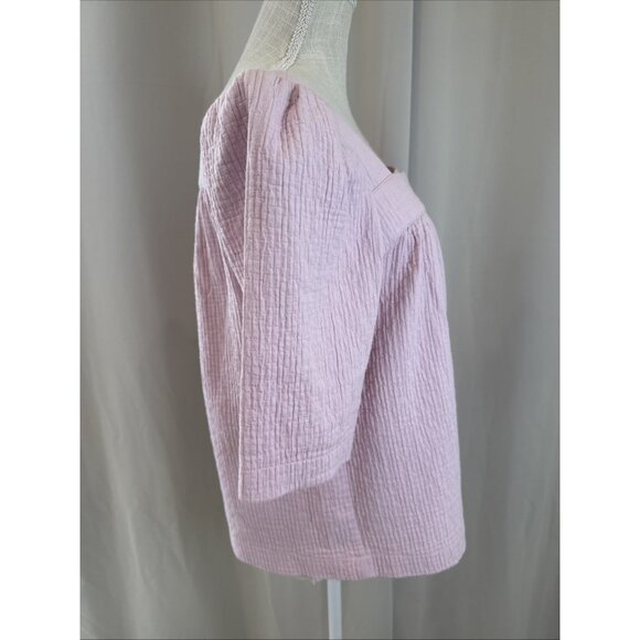 Treasure & Bond Pink Puff Sleeve Cotton-Blend Square Neck Blouse M - Picture 4 of 11